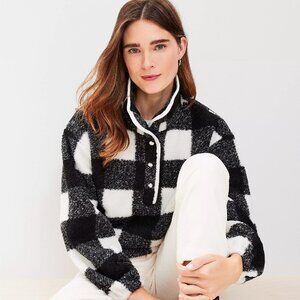LOFT Plaid Sherpa Snap Collar Top